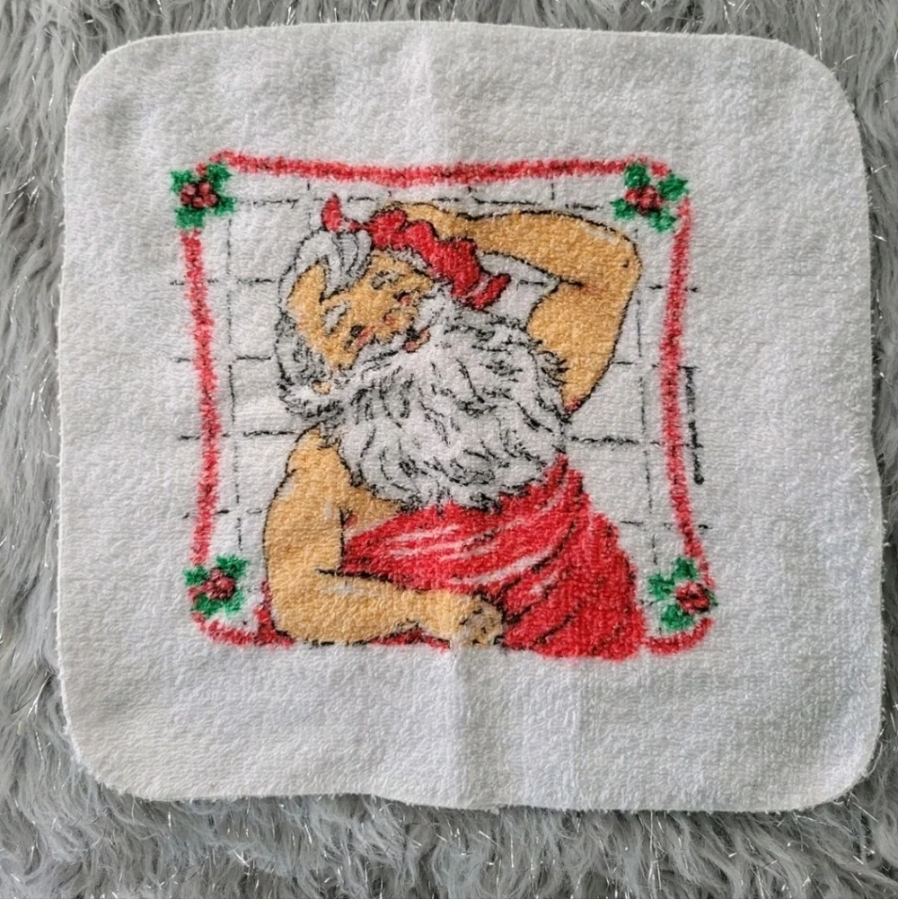 Vintage Cannon Christmas Santa Shower Bath Towel Set Hand Washcloth 1987 Set 3
